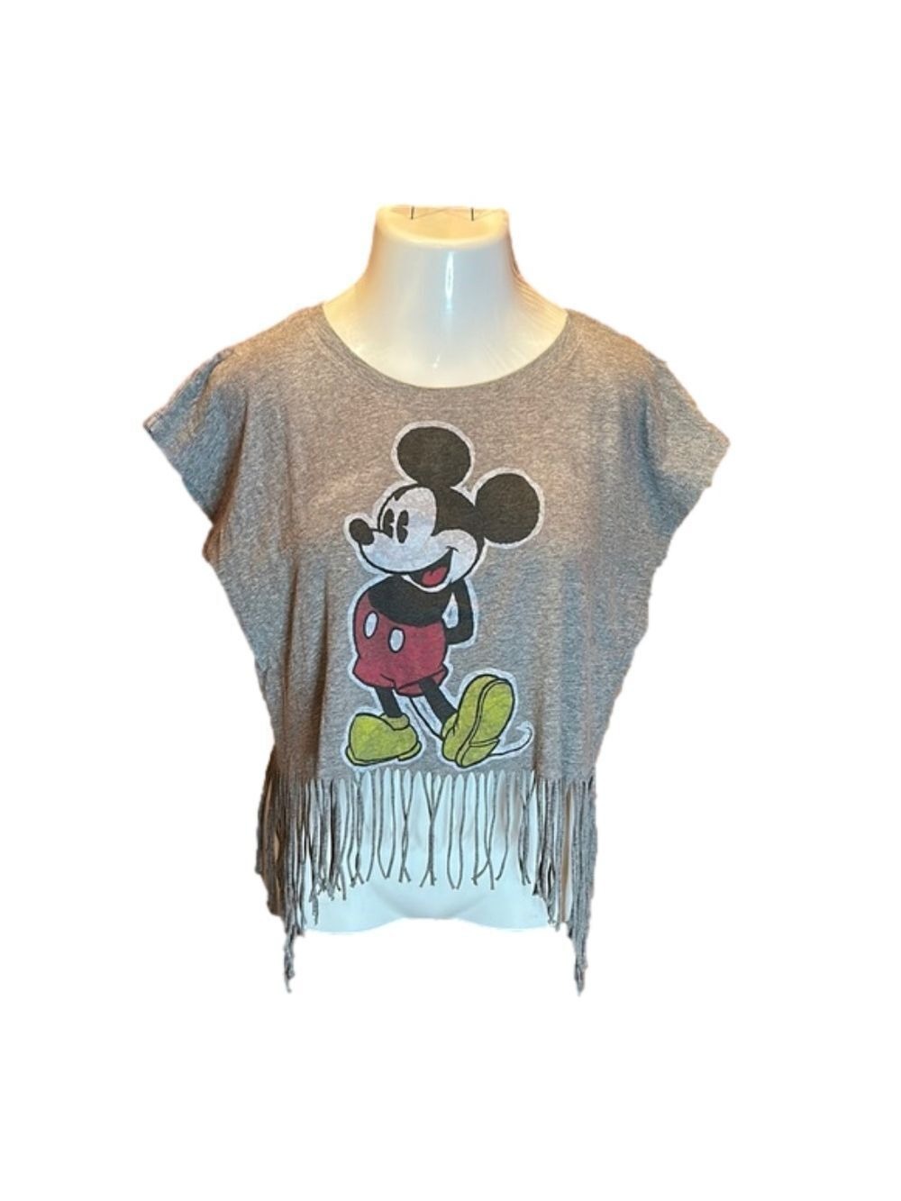 DISNEY Mickey Mouse Gray Crop Top with Fringe Size M